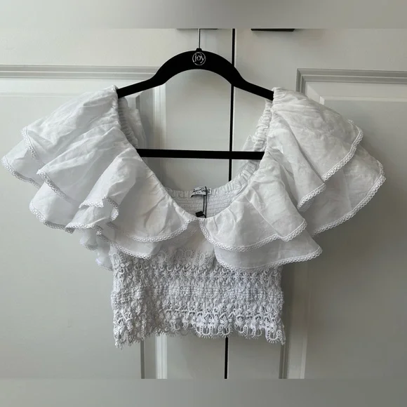 CHARO RUIZ IBIZA Hanna Off The Shoulder Top in White NWT (Size XS)